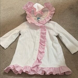 White and Pink Ruffle Hooded Baby Swimsuit Coverup